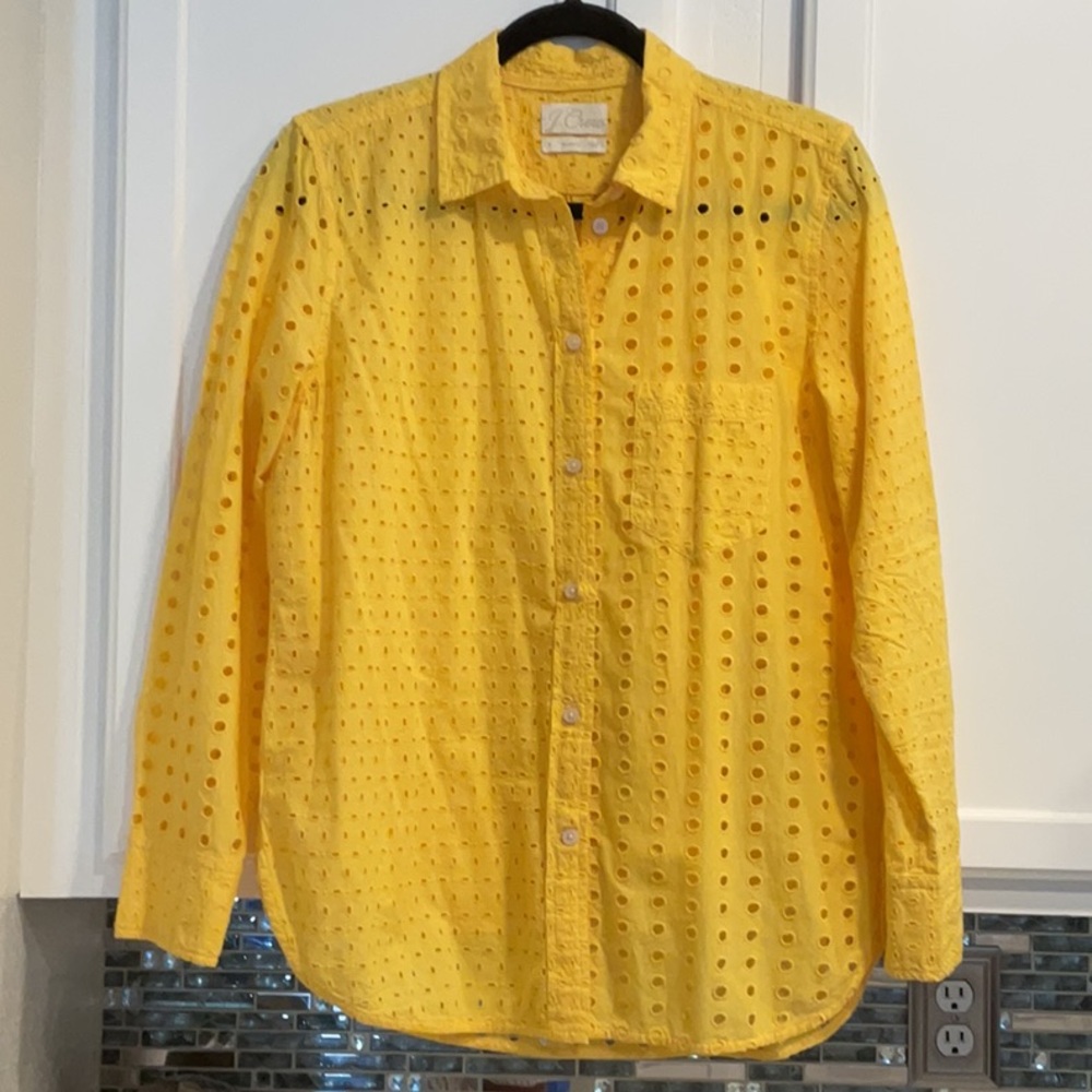 J. Crew Yellow Eyelet Long Sleeve Blouse with Matching Camisole Size 8